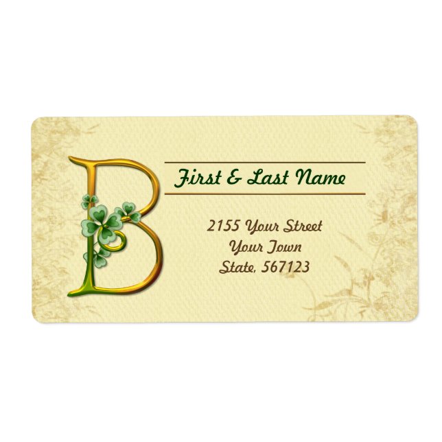 Etiqueta Rótulo do Monograma B irlandês Dourado (Frente)