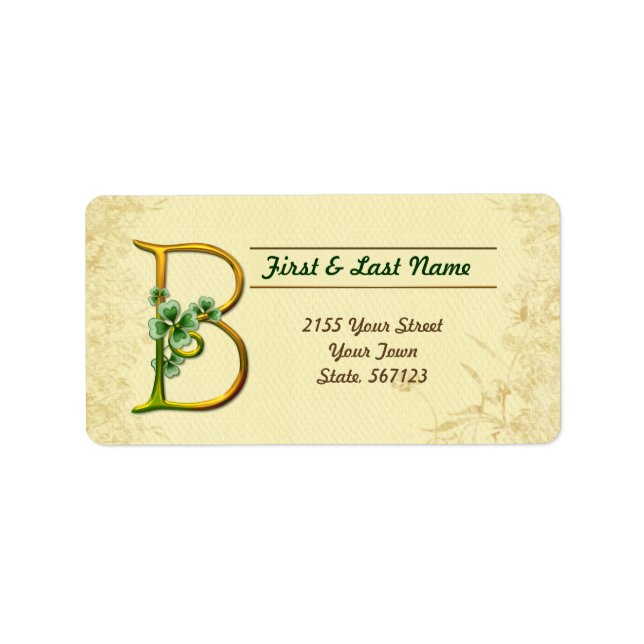 Etiqueta Rótulo do Monograma B irlandês Dourado (Frente)