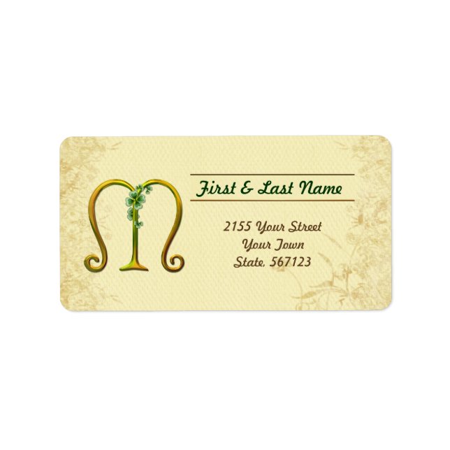 Etiqueta Rótulo do Monograma M irlandês Dourado (Frente)