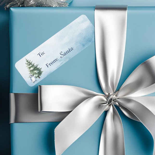 Etiqueta Rótulo do Presente de Natal do Woodland Penguin (Woodland penguin christmas gift sticker label)