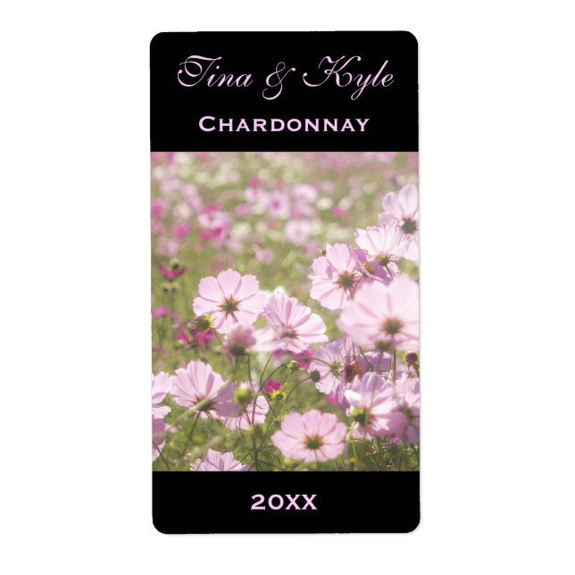 Etiqueta Rótulo do Vinho Modelo Rosa Cosmos Flor Meado (Frente)
