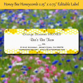 Etiqueta Rótulo editável de Honey Bee Honeycomb 0,75" x 2,2
