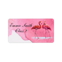 Rótulo Escolar Personalizado Flamingos