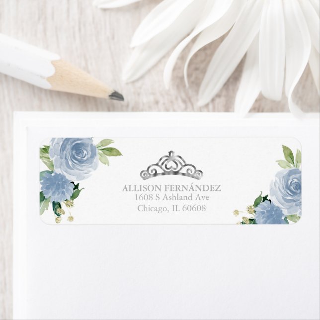 Etiqueta Rótulo Floral Azul Quinceanera Tiara (Insitu)