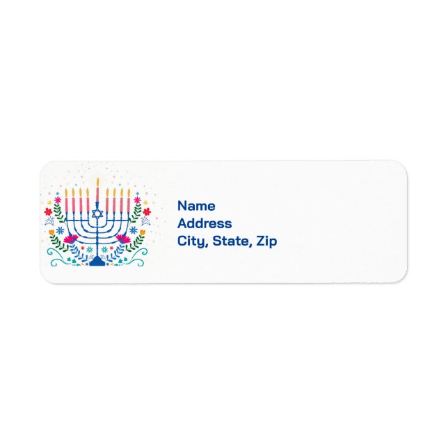 Etiqueta Rótulo Floral Hanukkah Menorah (Frente)