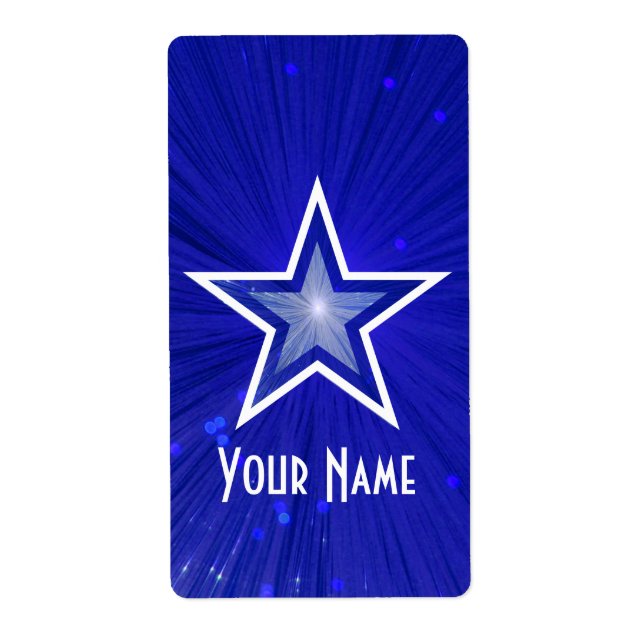 Etiqueta Rótulo 'Nome' da Estrela Azul Escuro texto branco  (Frente)