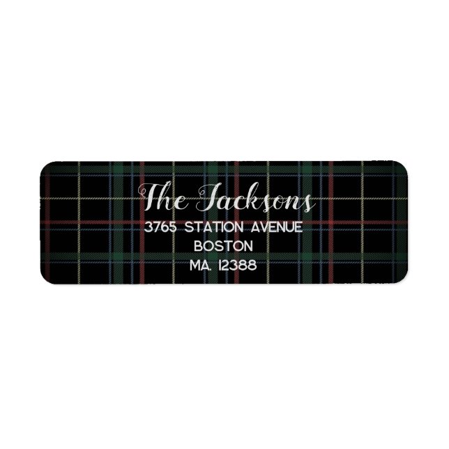 Etiqueta Rótulo personalizado preto do Tartan (Frente)