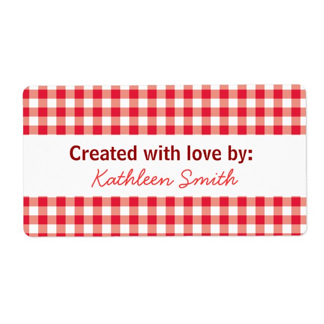 Etiqueta Rótulo Picnic Red Gingham Recipiente/Goodies (Frente)