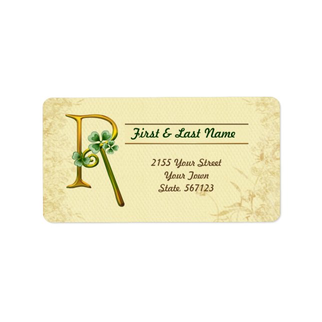 Etiqueta Rótulo R do Monograma Dourado irlandês (Frente)