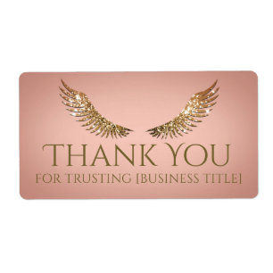 Etiqueta Rótulo Rosa Vibrante das Asas Lash Douradas