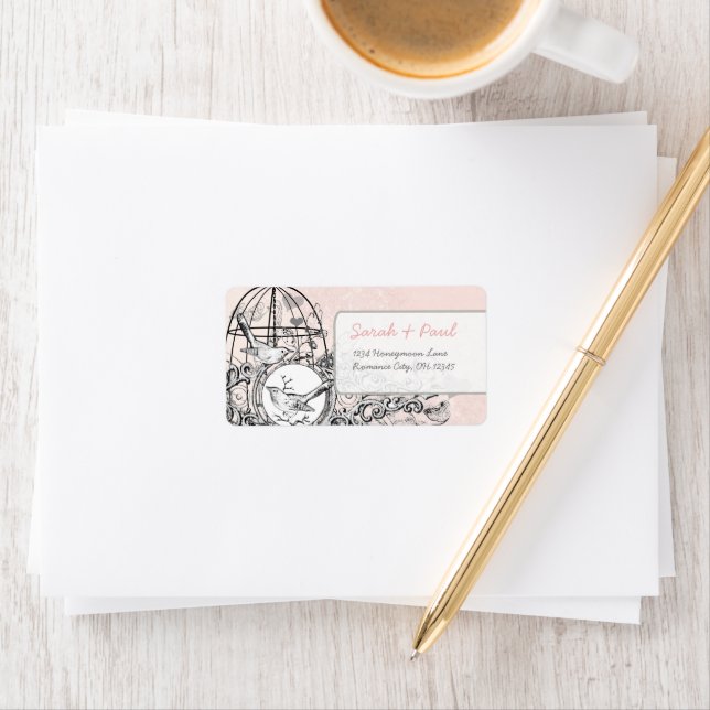 Etiqueta Rótulo RSVP de Birdcage do Damasco Rosa Esmagado (Insitu)