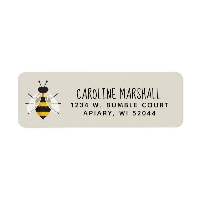 Etiqueta Rótulo Rustic Illustrated Bee Return Address (Frente)