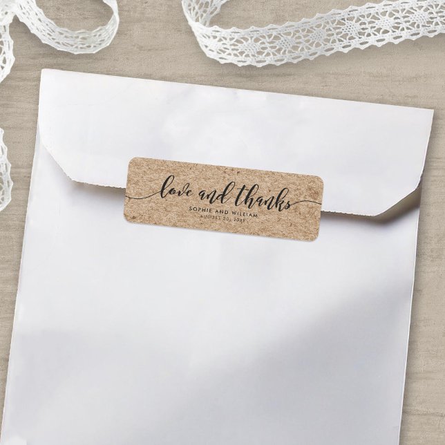 Etiqueta Rótulo Rustic Kraft Script Love & Obrigados (Criador carregado)