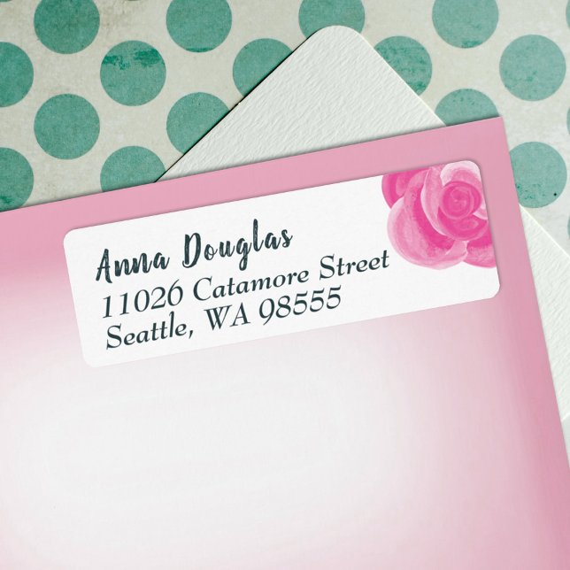 Etiqueta Rótulos de Endereço de Retorno Rosa Rosa Brilhante (pink rose address label return address pink floral roses flower pink grad graduate mailing label)