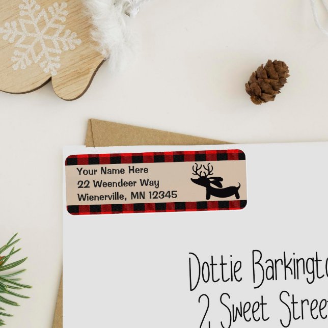 Etiqueta Rótulos de Endereço de Xadrez de Natal Rustic Dach (Dachshund Rustic Christmas Card Address Labels for dachshund Moms and Dads.)