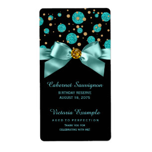 Etiqueta Rótulos de Garrafa de Vinho Azul Turquesa e Dourad