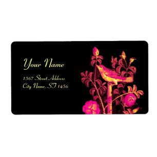 Etiqueta ROUXINOL COM ROSAS, amarelo preto fúcsia