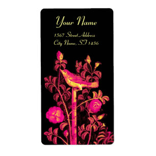 Etiqueta ROUXINOL COM ROSAS, amarelo preto fúcsia