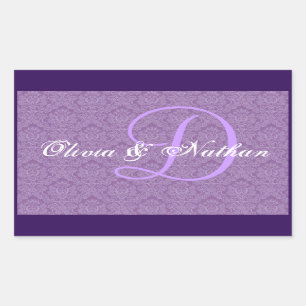 Etiqueta roxa e branca do monograma D do damasco