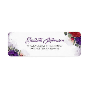 Etiqueta Roxo da ameixa e chique moderno floral vermelho de