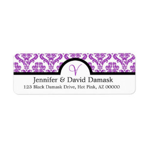 Etiqueta Roxo Damask Monograma V Rótulos de Correio de Cas