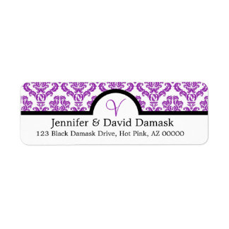 Etiqueta Roxo Damask Monograma V Rótulos de Correio de Casa