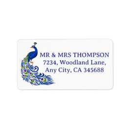 Etiqueta Royal Blue Peacock Wedding Return Address Label