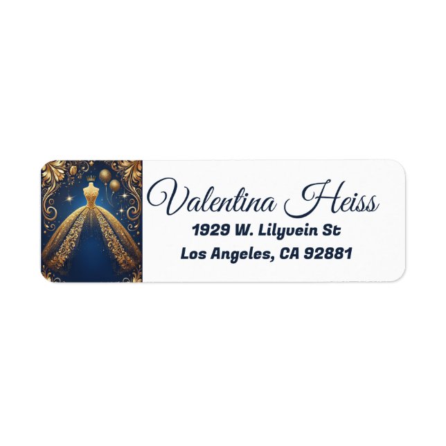 Etiqueta Royal Quinceañera, Dourado e Marinho Tema da Princ (Frente)