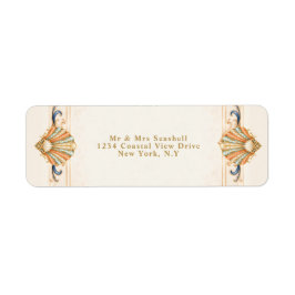 Etiqueta RSVP de casamento vintage concha cor azul coral