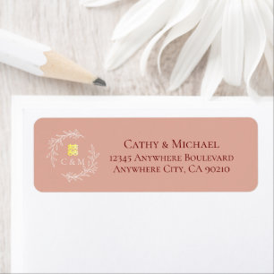 Etiqueta Rua rosa, coroa chinesa endereço de volta do casam