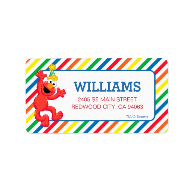 Etiqueta Rua Sésamo | Elmo - Arco-íris - Aniversário (Frente)