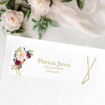 Rubor Borgonha Dourado Floral Geométrico Aquarela