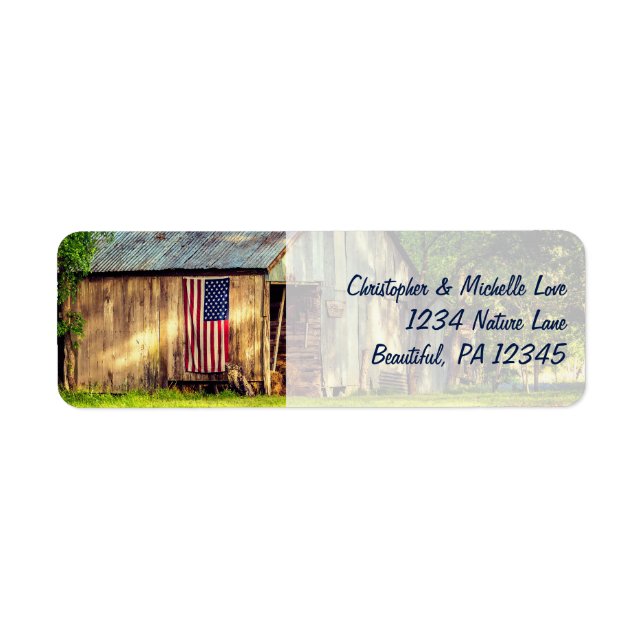Etiqueta Rustic Barn Patriotic American Flag Address (Frente)