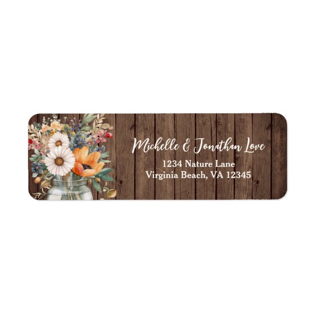 Etiqueta Rustic Barn Wood Country Floral Casamento (Frente)