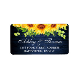 Etiqueta Rustic Blue Wood Sunflower Floral Address
