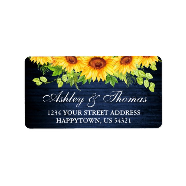 Etiqueta Rustic Blue Wood Sunflower Floral Address (Frente)