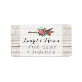 Etiqueta Rustic Bohemian Feather Rosa Arrow Return Address