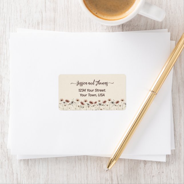 Etiqueta Rustic Boho Chic Wildflower Endereço De Casamento (Insitu)