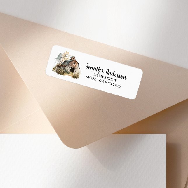 Etiqueta Rustic Brown Barn Farm Address (Criador carregado)