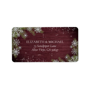 Etiqueta Rustic Burgundy Snowflake Pine Winter Address