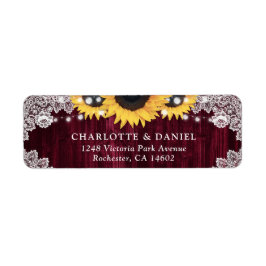Etiqueta Rustic Burgundy Sunflower Return Address Labels