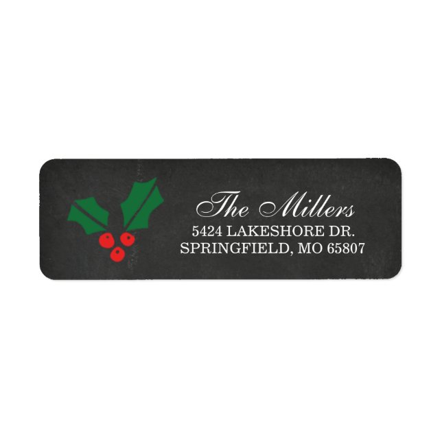 Etiqueta Rustic Chalkboard Christmas Holly Berry (Frente)