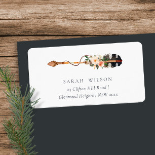 Etiqueta Rustic Elegant Boho Feather Floral Address