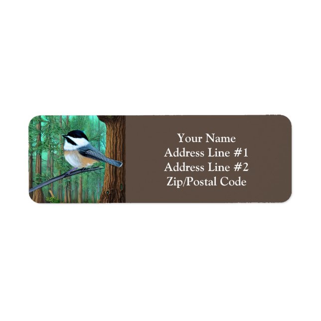 Etiqueta Rustic Evergreen Pine Chickadee (Frente)