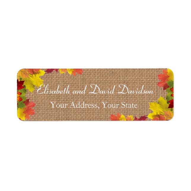 Etiqueta Rustic Fall Deixa Burlap Casamento Personalizado (Frente)