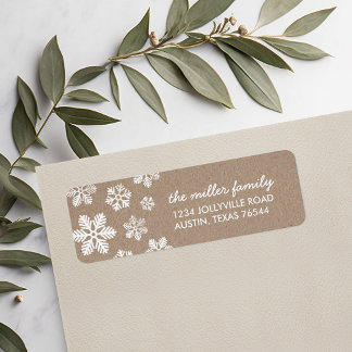 Etiqueta Rustic Faux Kraft Snowflakes Endereço Labels