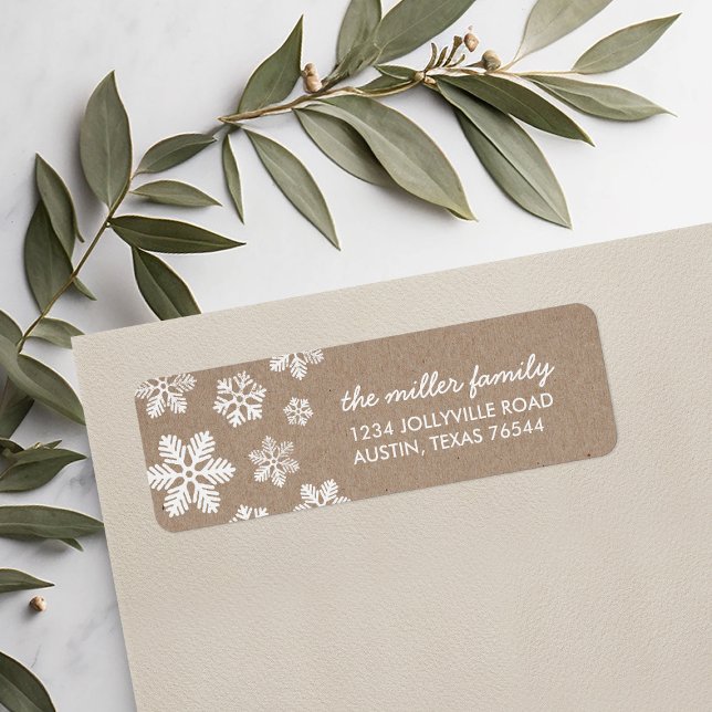 Etiqueta Rustic Faux Kraft Snowflakes Endereço Labels (Criador carregado)