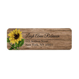 Etiqueta Rustic Floral Sunflower Wood Return Address