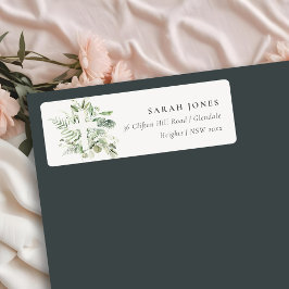 Etiqueta Rustic Green Eucalyptus Fern Foliage Cross Address