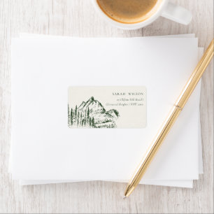 Etiqueta Rustic Green Pine Woods Mountain Sketch Endereço